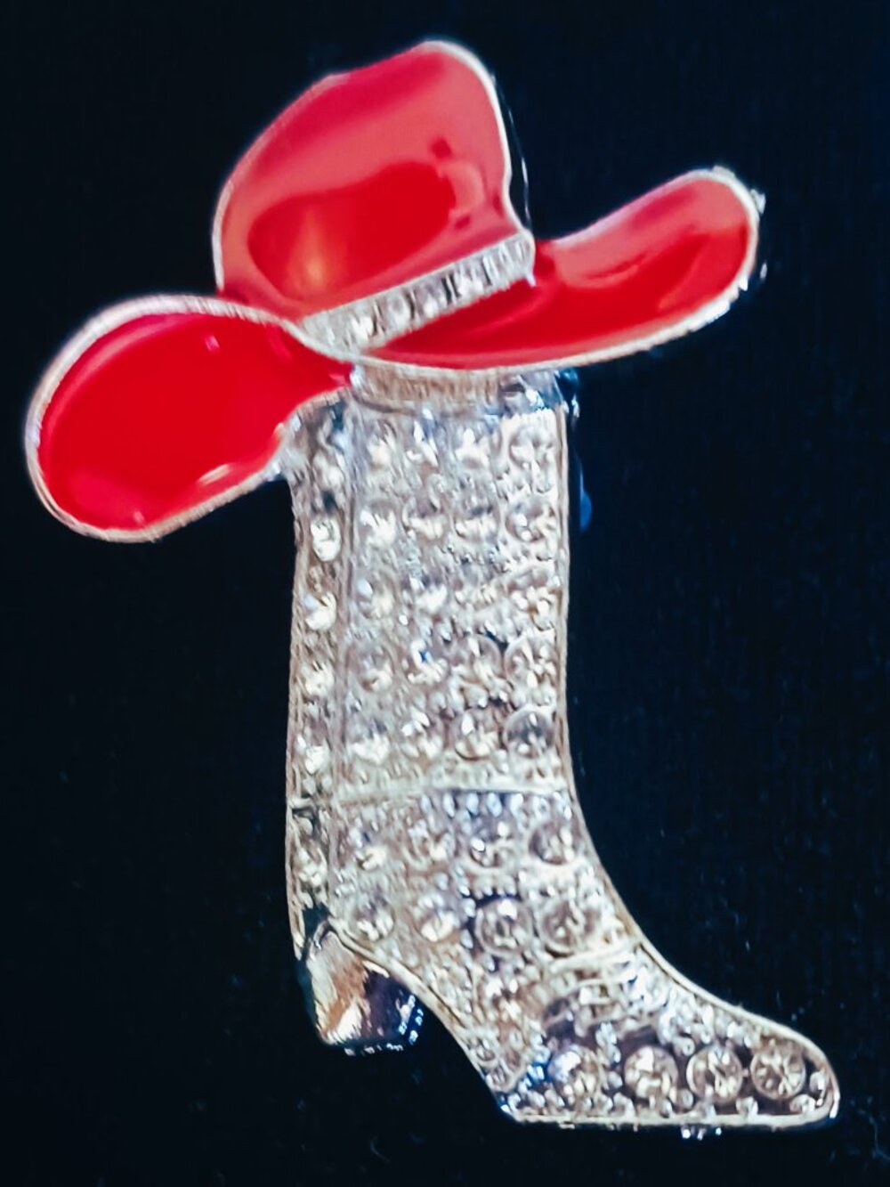 Brooch/Pin Rhinestones Western Cowboy boot, and Red Enamel & Rhinestone Hat